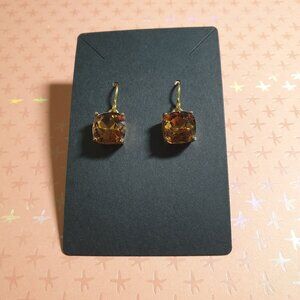 Vintage Facited Rhinestone Earrings Square Chocolate Brown Crystal Women Fashion